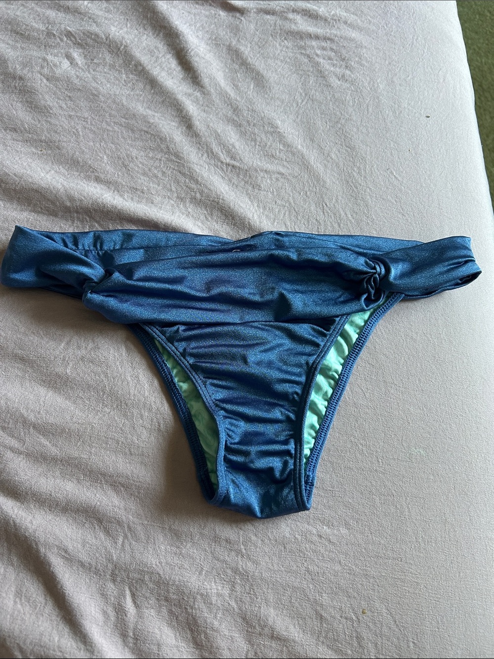 Victoria's Secret Shimmery Blue Bikini Bottom with Twist Sides